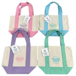 Trader Joe's Pastel Canvas Tote Bag - Pink, Blue, Purple, Green